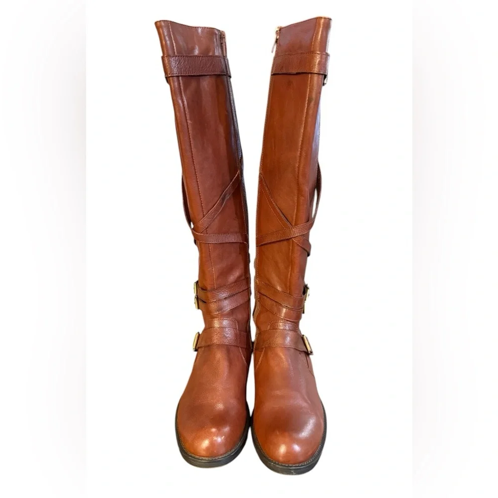 Miz Mooz Kira Brown Over the Knee Boots with Decorative Straps Women’s Size 6.5